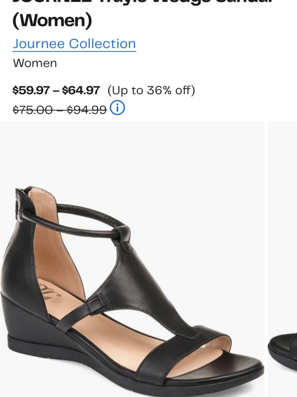 Journee Collection Black T-Strap Wedge Sandals - Picture 4 of 4